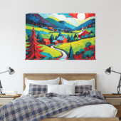 Levend Landschap Schilderij Bij Zonsondergang Canvas Afdruk (Insitu (Slaapkamer))