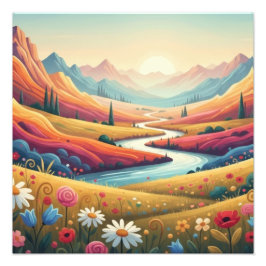 Levend Landschap van Moderne Berg bij Zonsondergan Foto Afdruk