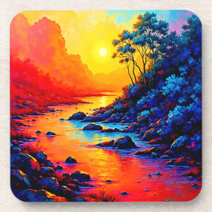 Levend Landschap van Zonsondergang Rivier Kunst Bier Onderzetter