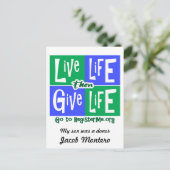 Levend leven dan geef het Leven Donor Briefkaart (Staand voorkant)