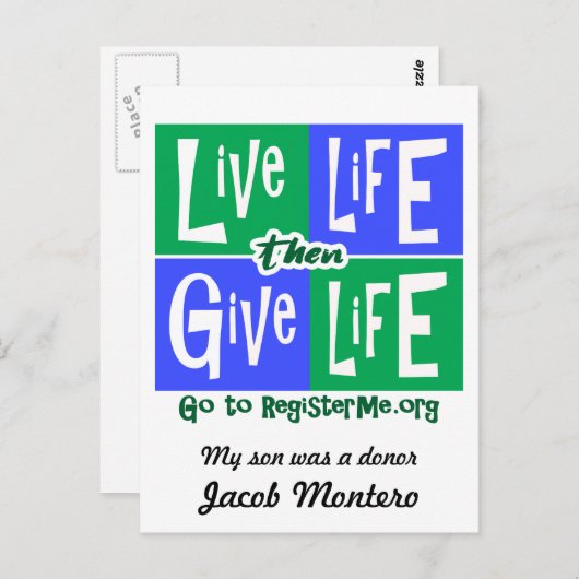 Levend leven dan geef het Leven Donor Briefkaart (Voorkant / Achterkant)