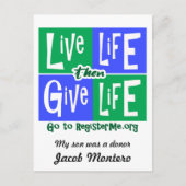Levend leven dan geef het Leven Donor Briefkaart (Voorkant)