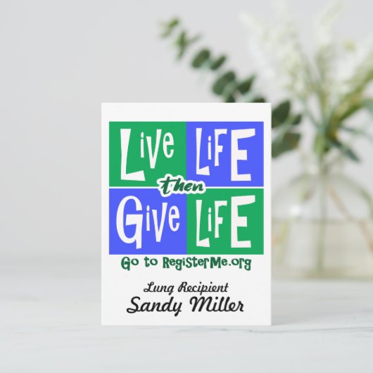 Levend leven en levensontvanger briefkaart (Staand voorkant)