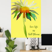Levend leven in vol bloei, citaat Daisy Yellow flo Poster (Thuiskantoor)