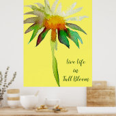 Levend leven in vol bloei, citaat Daisy Yellow flo Poster (Keuken)
