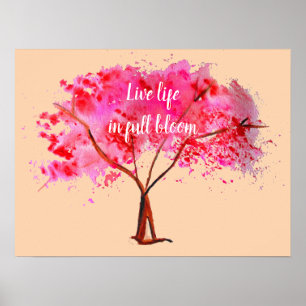Levend leven in vol bloei citaat Roze Cherry Bloss Poster