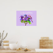 Levend leven in vol bloei citeert paarse jacaranda poster (Keuken)