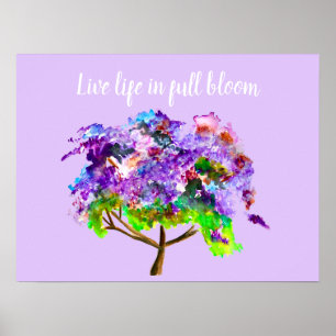 Levend leven in vol bloei citeert paarse jacaranda poster