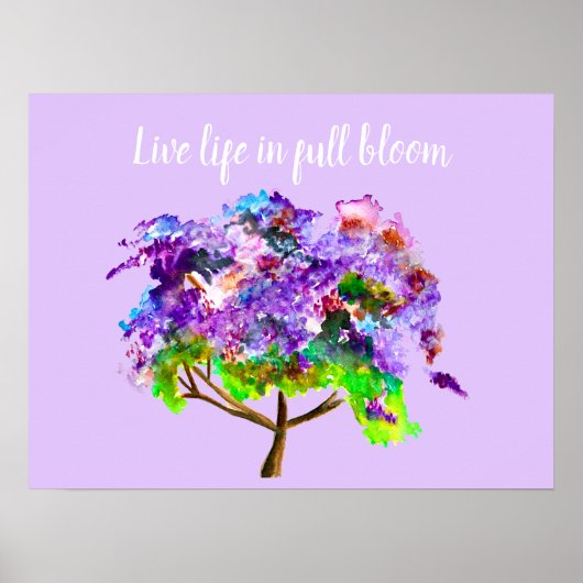 Levend leven in vol bloei citeert paarse jacaranda poster (Voorkant)