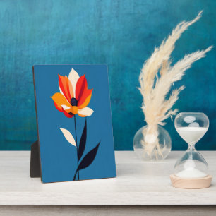 Levend Minimalistische Bloem op Blauwe Kunst Fotoplaat