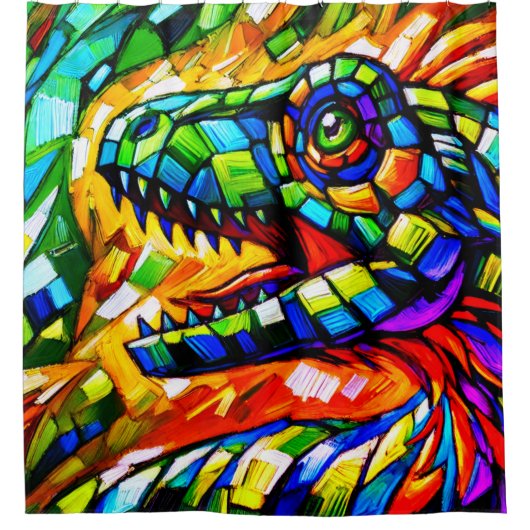 Levend Mozaïek Dinosaurus Portret Douchegordijn (Voorkant)