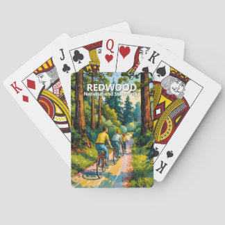Levend Nationaal Redwood-park Natuur Familie Fiets Pokerkaarten