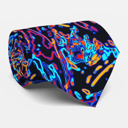 Levend Neon Meerkleurig Gebogen Lijnpatroon Stropdas (Opgerold)