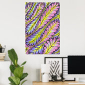 Levend Neon Roze Paarse Abstract Blad Patroon Poster (Thuiskantoor)