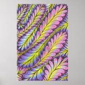 Levend Neon Roze Paarse Abstract Blad Patroon Poster (Voorkant)