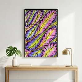 Levend Neon Roze Paarse Abstract Blad Patroon Poster