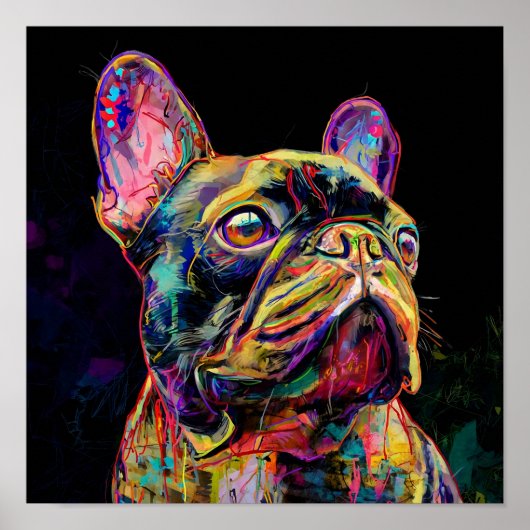 "Levend Neonschilderij Franse Pop Art Portret" Poster (Voorkant)