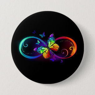 Levend oneindig met regenboogvlinder op zwart ronde button 7,6 cm