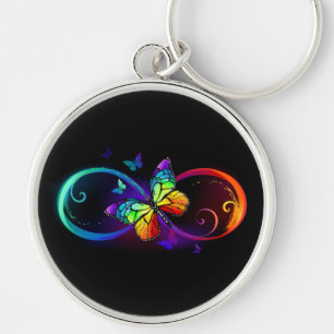 Levend oneindig met regenboogvlinder op zwart sleutelhanger
