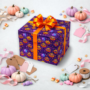 Levend Paars Kosmisch Pompoenpatroon Cadeaupapier