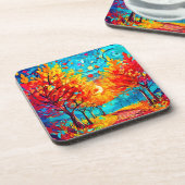 Levend pad door het bos naar de maan bier onderzetter (Linkerzijde)