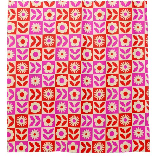 Levend patroon met retro bloemen douchegordijn (Voorkant)