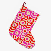 Levend patroon met retro bloemen grote kerstsok (Voorkant (Hangend))