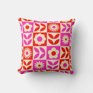 Levend patroon met retro bloemen kussen