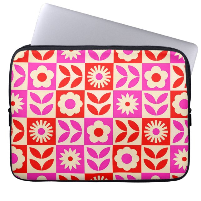 Levend patroon met retro bloemen laptop sleeve (Voorkant)