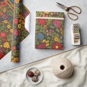 Levend patroon van een antieke botanische tuin cadeaupapier
