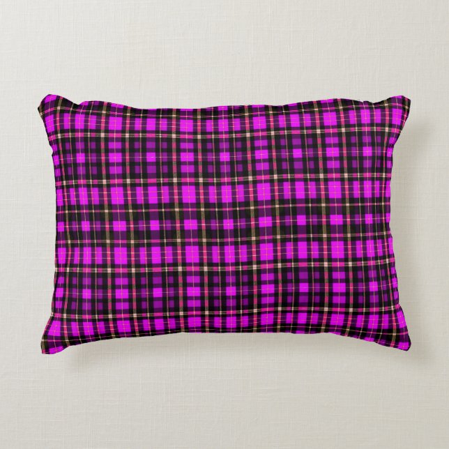 Levend Plaid Tartan Patroon Stof Accent Kussen (Voorkant)