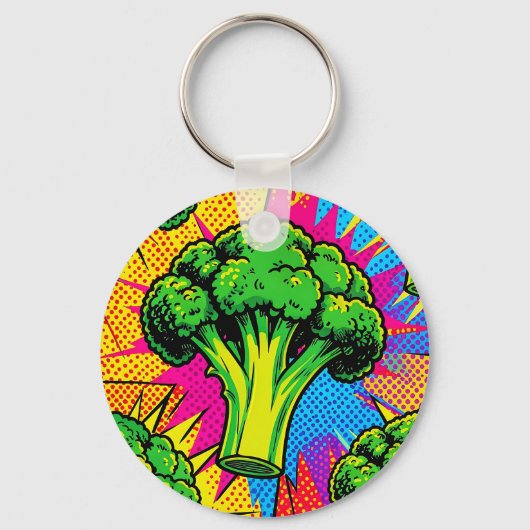 Levend Pop Art Broccoli Patroon Sleutelhanger (Voorkant)