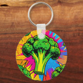 Levend Pop Art Broccoli Patroon Sleutelhanger (Achterkant)