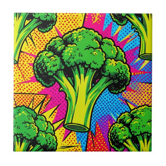 Levend Pop Art Broccoli Patroon Tegeltje (Voorkant)