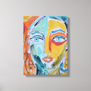 Levend portret van vrouw in neo-expressionistische canvas afdruk