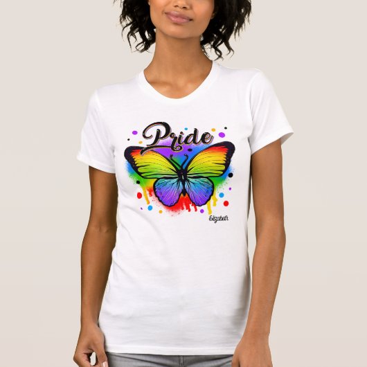 Levend regenboogvlinder LGBTQ Pride-embleem T-shirt (Voorkant)