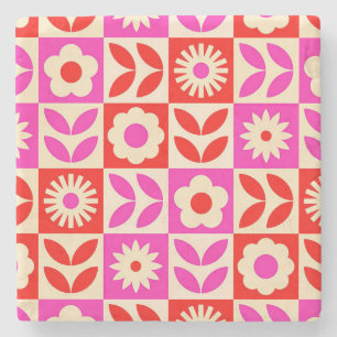 Levend Retro Bloemmotief Stenen Onderzetter