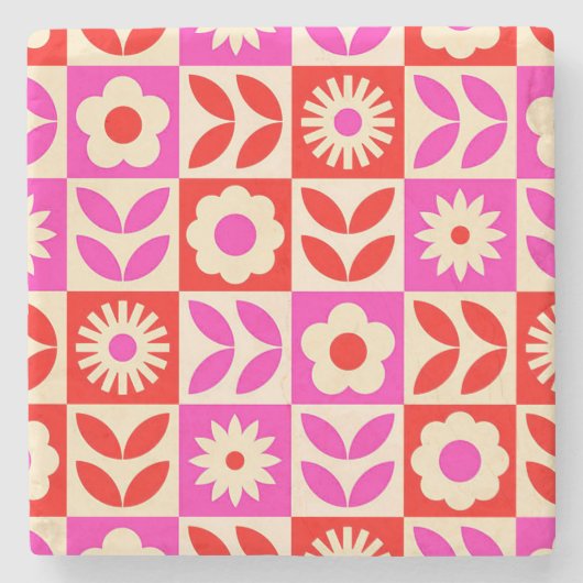Levend Retro Bloemmotief Stenen Onderzetter (Voorkant)