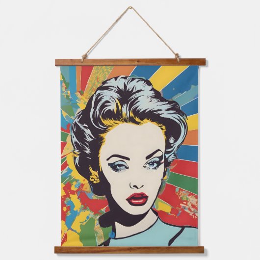 Levend Retro Vrouw Pop Portret Kunst Hangend Wandkleed (Voorkant)