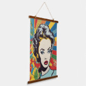 Levend Retro Vrouw Pop Portret Kunst Hangend Wandkleed (Gebogen)