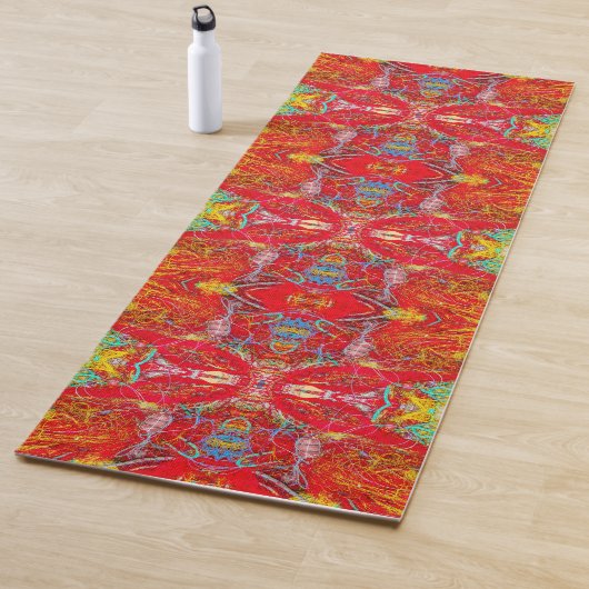 Levend rood visnetten patroon yogamat (In situ)