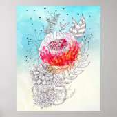 Levend Roze Aquarel Bloem Inkt Doodle Kunst Poster (Voorkant)