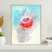 Levend Roze Aquarel Bloem Inkt Doodle Kunst Poster