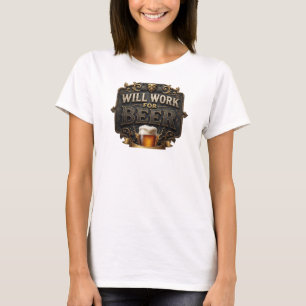 Levend Roze ZAL WERKEN VOOR BIER Draagbare Kunst T-shirt