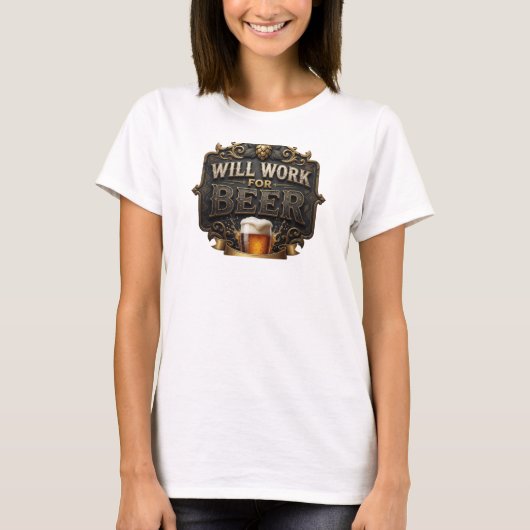 Levend Roze ZAL WERKEN VOOR BIER Draagbare Kunst T-shirt (Voorkant)