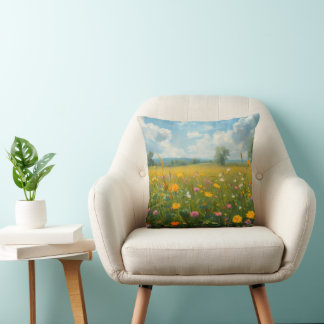 Levend Schilderij van Wilde Bloemen in Olieverf St Kussen