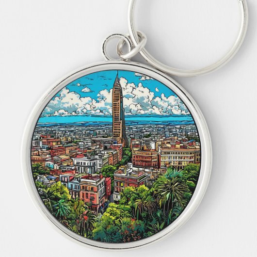 Levend stadslandschap met wolkenkrabber sleutelhanger (Voorkant)