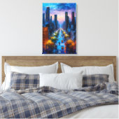 Levend stadslandschap 's nachts op canvasprint canvas afdruk (Insitu (Slaapkamer))
