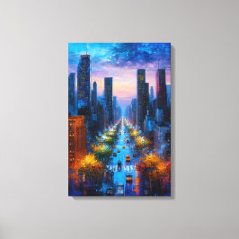 Levend stadslandschap 's nachts op canvasprint canvas afdruk