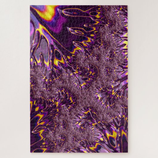 Levend Trippy Paars Geel Groovy Fractale Kunst Legpuzzel (Verticaal)